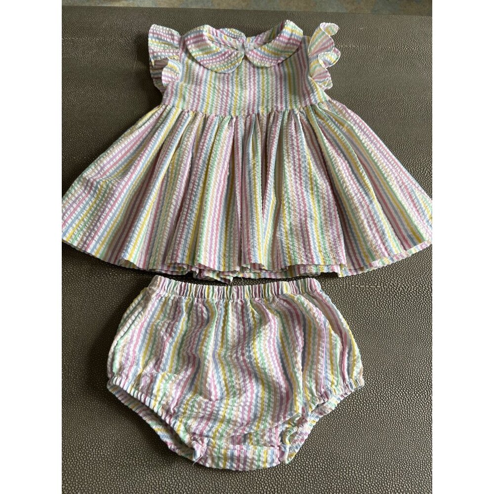 Numi Seersucker Stripe Collared Dress And Bloomers 2T EUC